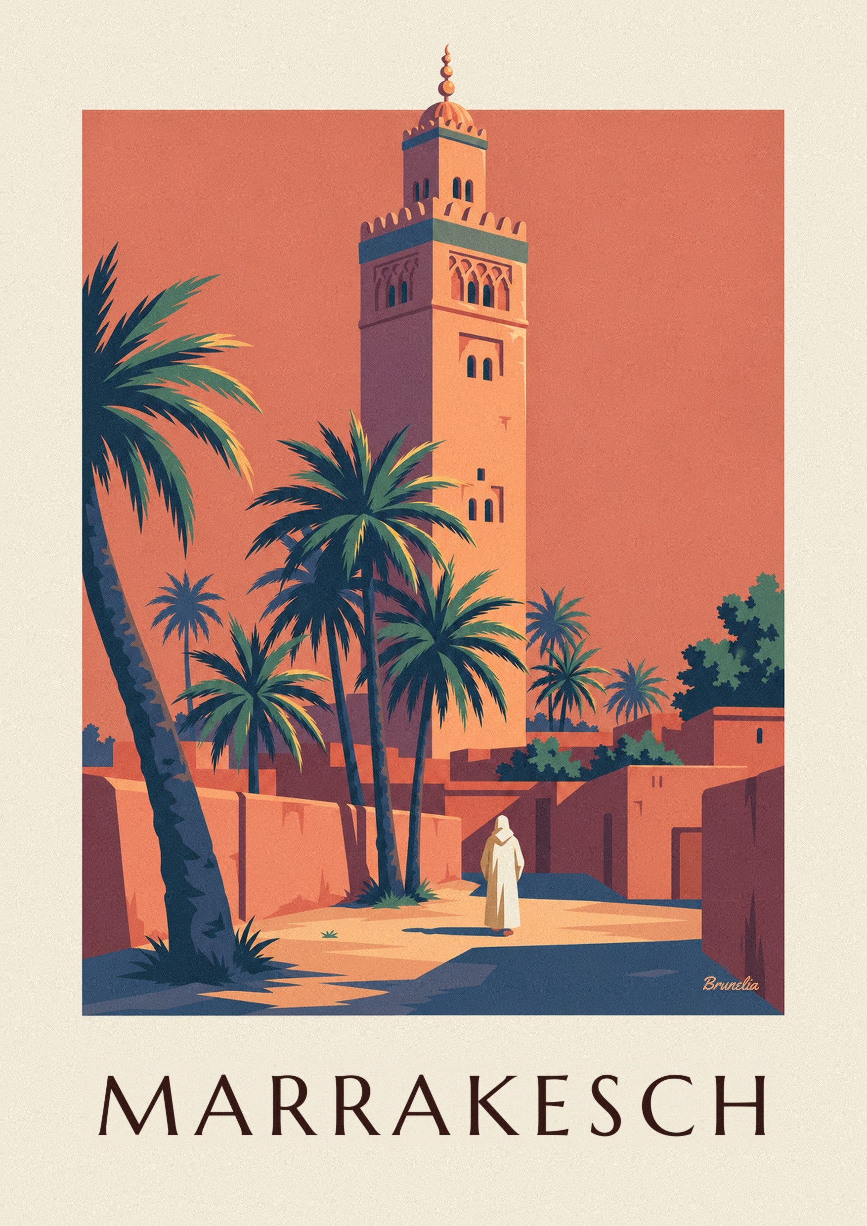 Poster Koutoubia-Minarett im Abendlicht in Marrakesch: Detail in Nahaufnahme