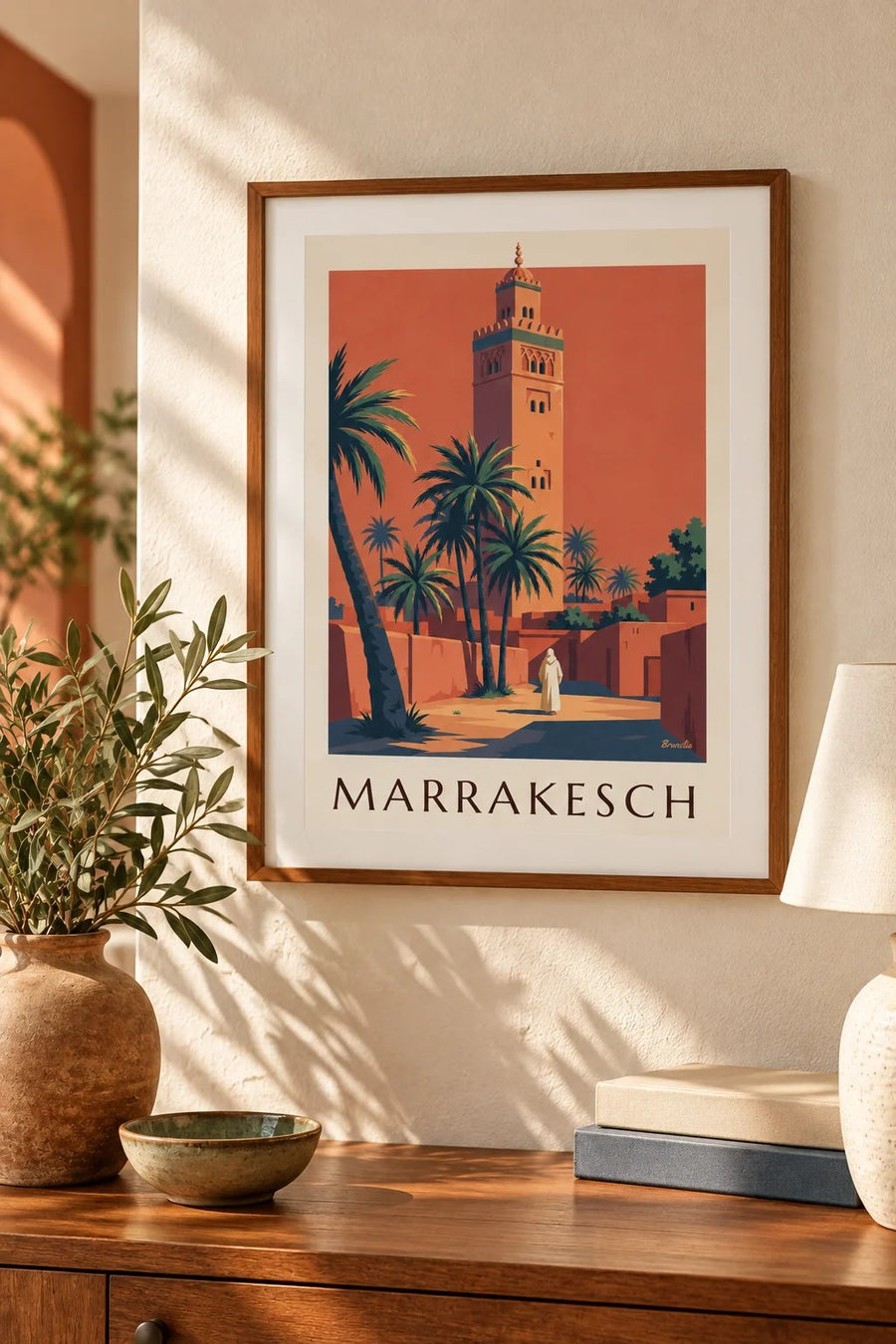 Poster Koutoubia-Minarett im Abendlicht in Marrakesch: kleines A4-Format, gerahmt