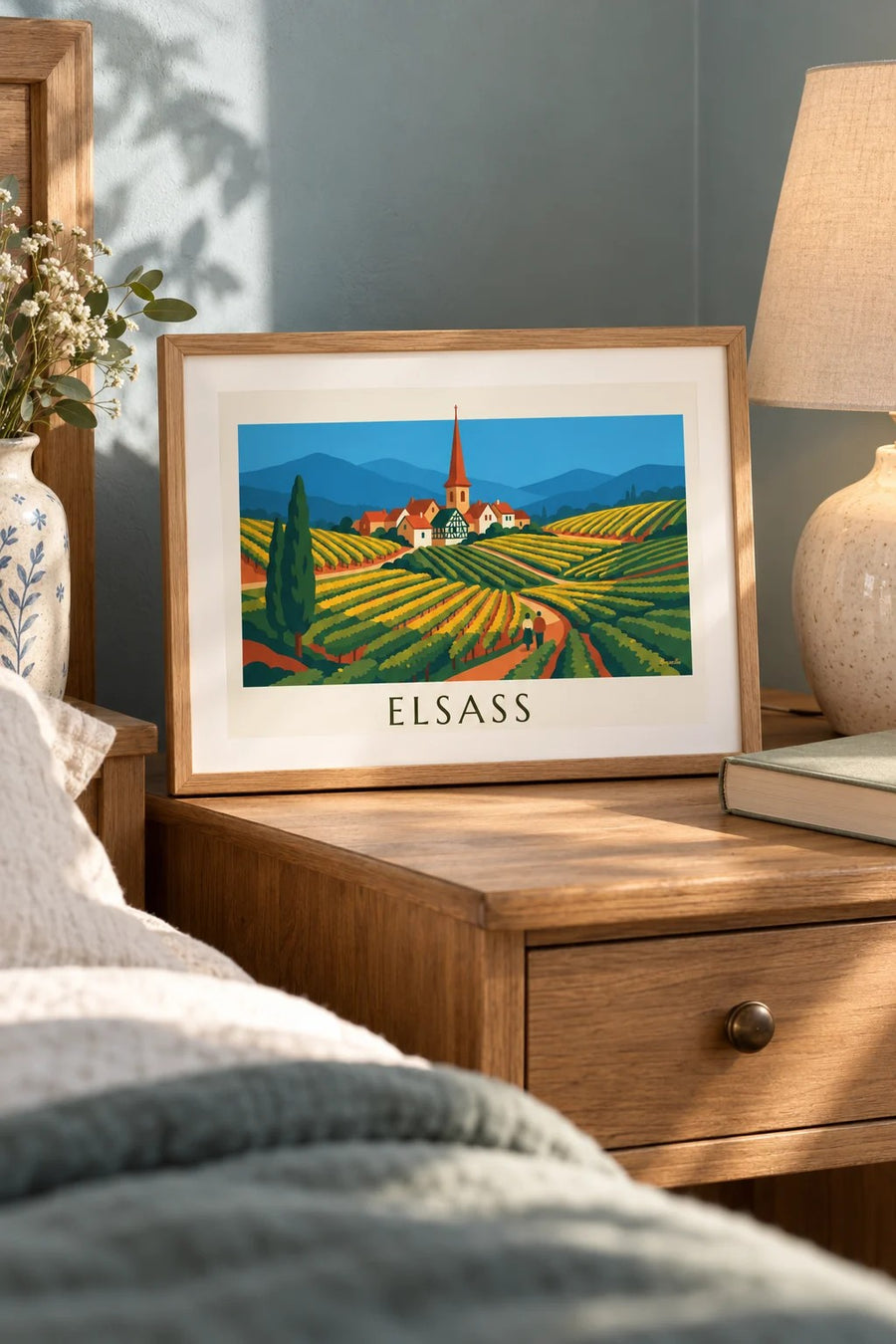 Poster Weinstraße und Weinberge in Terrassen im Elsass: kleines A4-Format, gerahmt