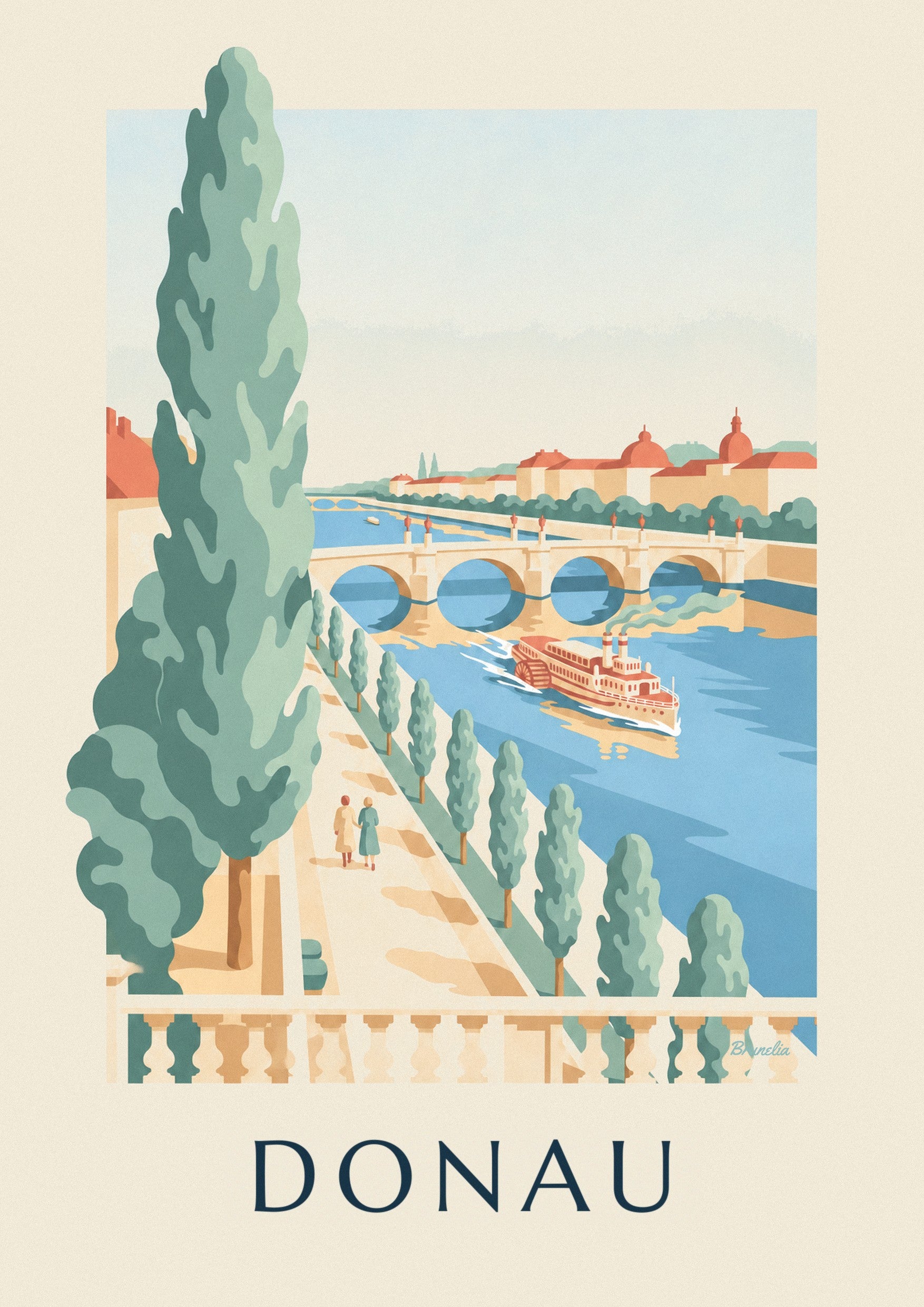 Poster Spaziergang an der Donau mit Raddampfer: Detail in Nahaufnahme
