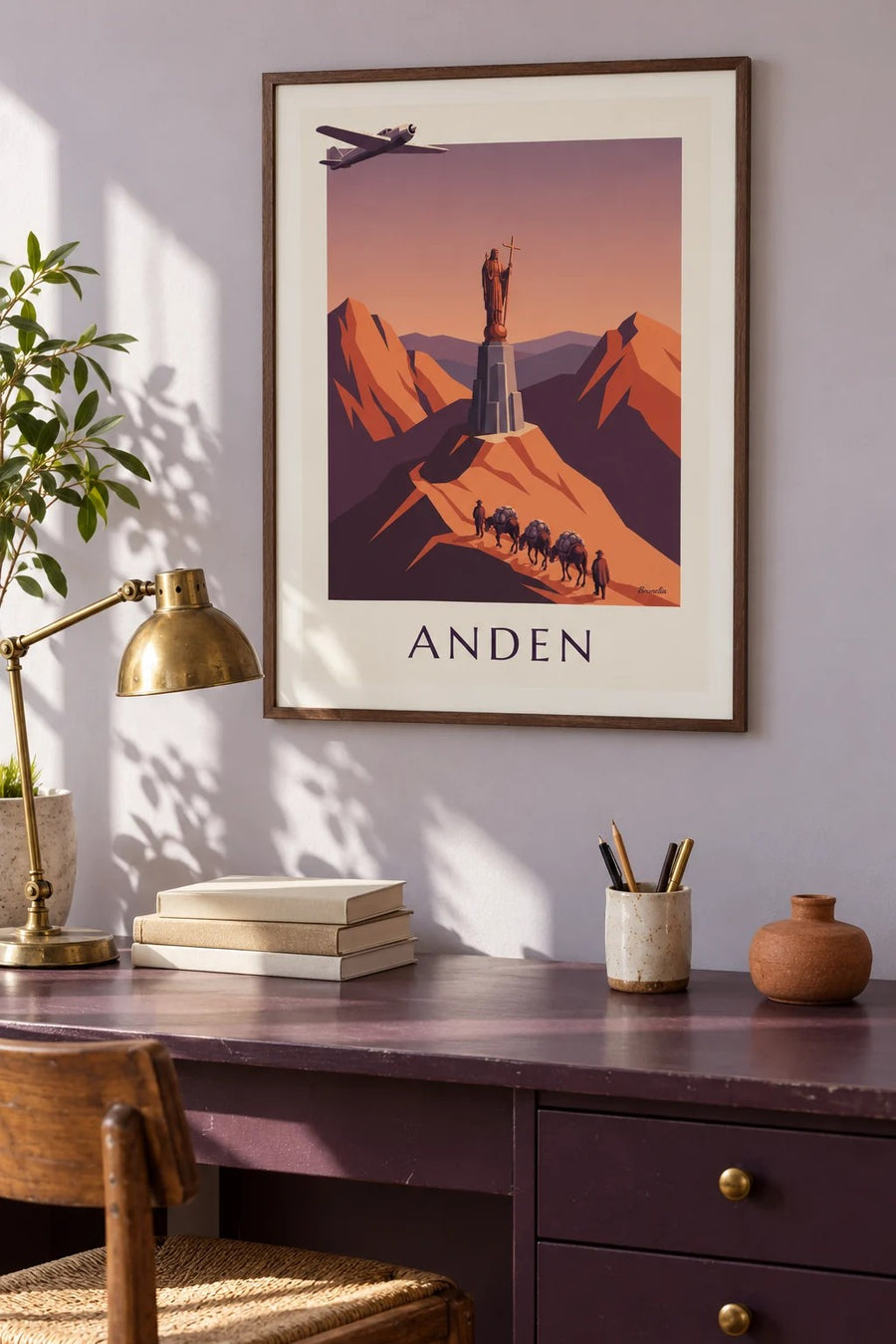 Poster Postflugzeug und Maultierkarawane in den Anden: gerahmt an der Wand