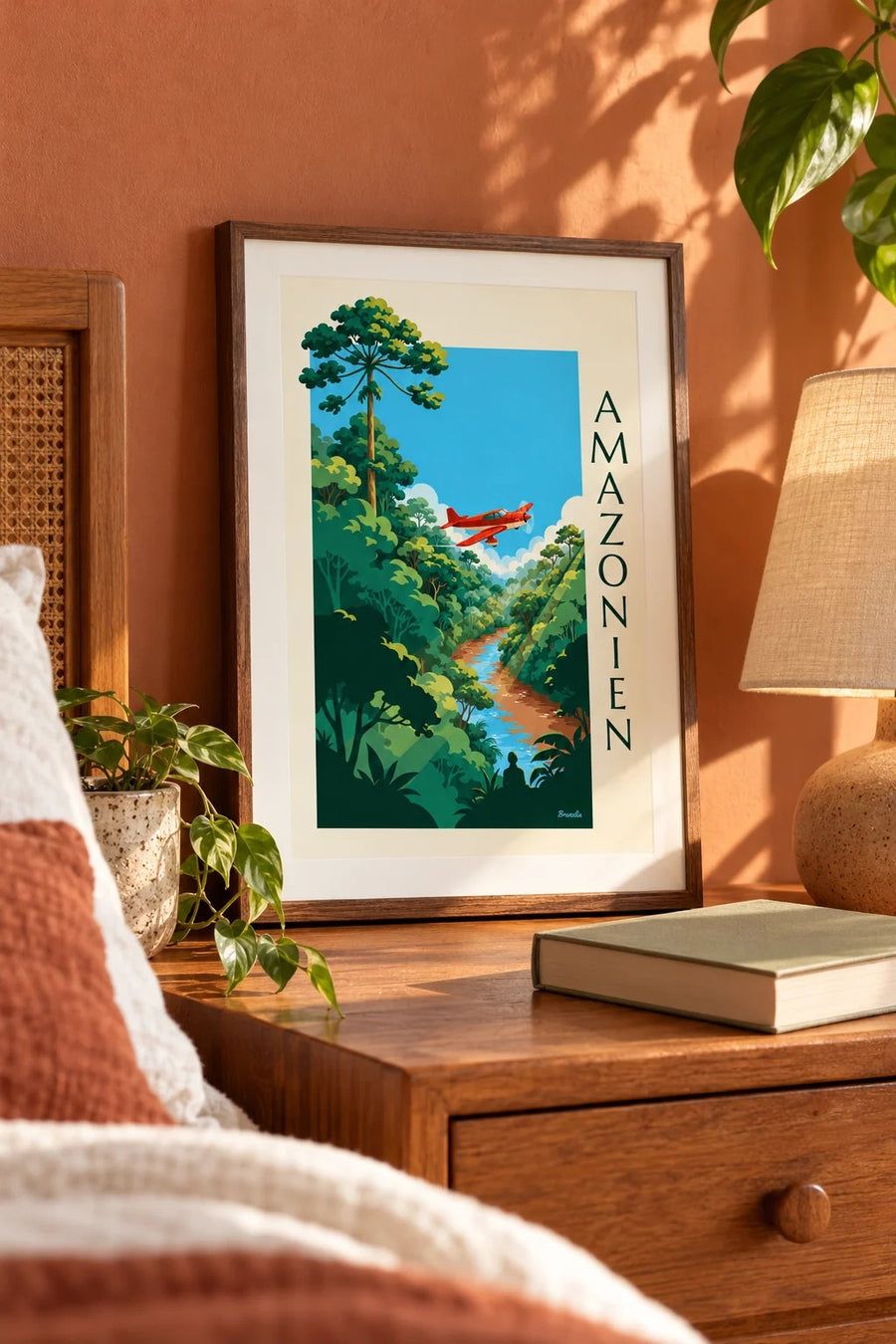 Poster Propellerflugzeug über dem Amazonas-Regenwald: kleines Format A4 im Rahmen
