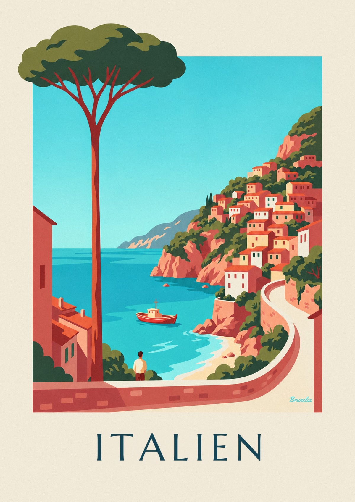 Poster italienische Küste, Pastelldörfer auf den Klippen