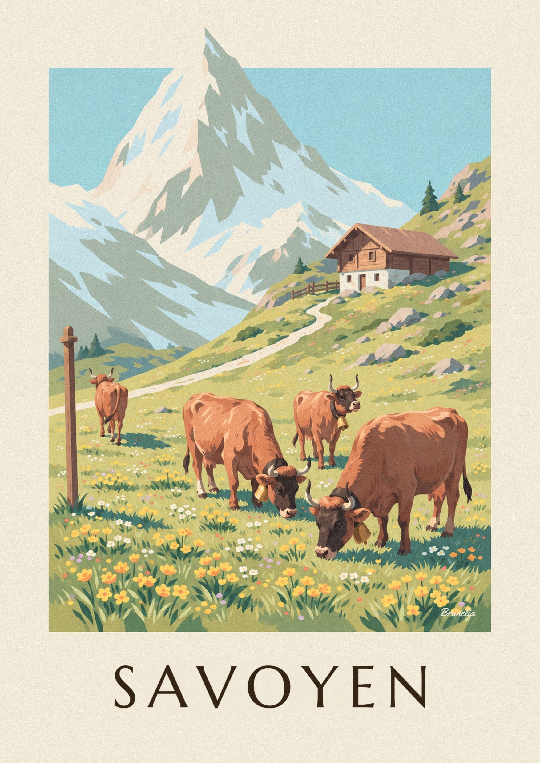 Poster Tarentaise-Kühe auf den Almen Savoyens: Detail in Nahaufnahme