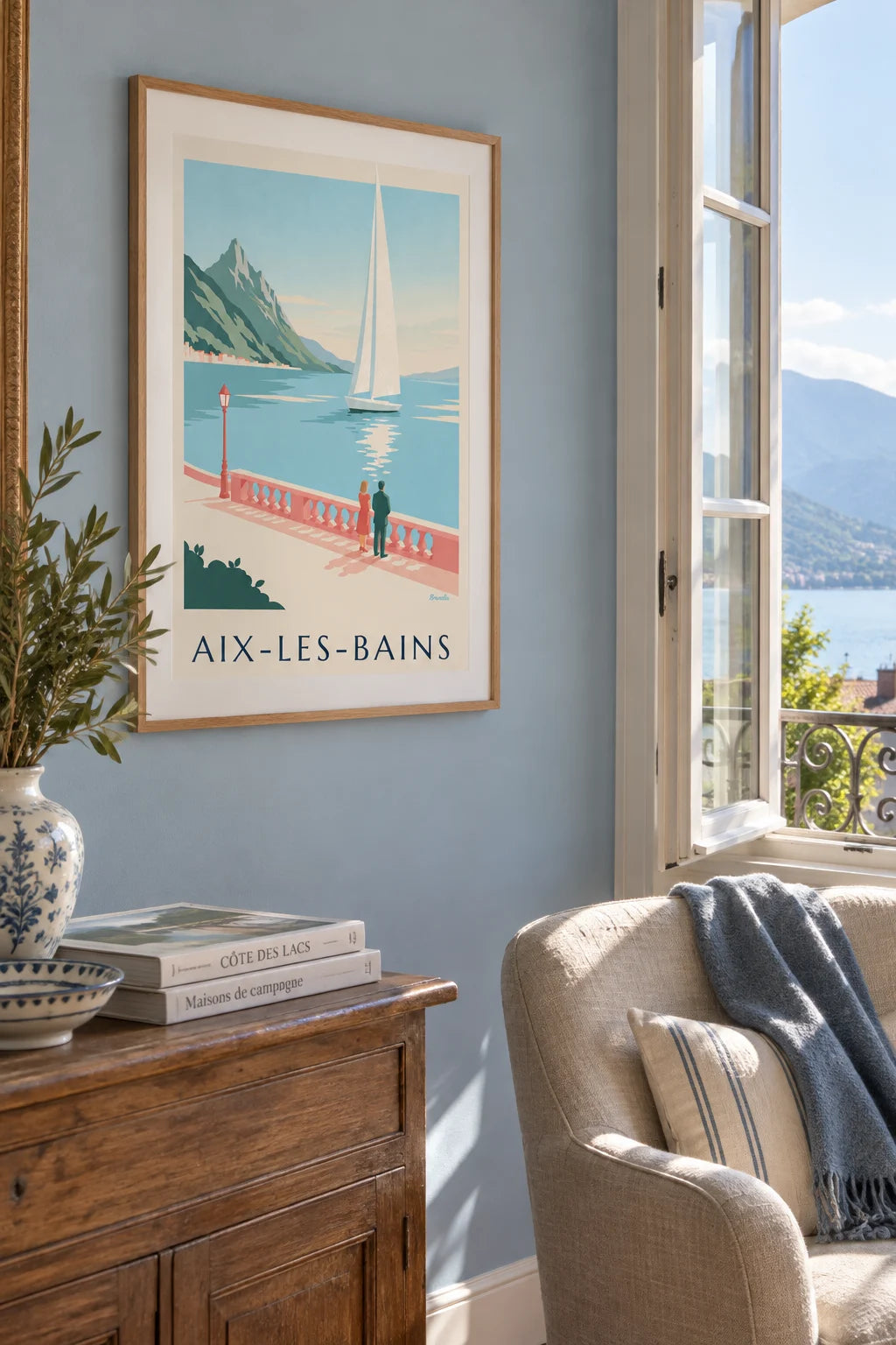 Sailboat on Lake Bourget in Aix-les-Bains poster on the wall