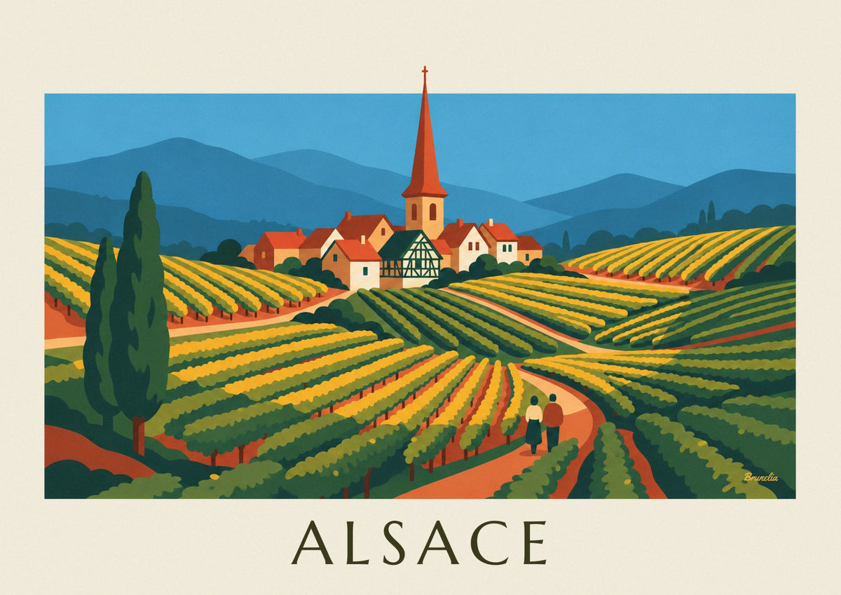Alsace wine route and terraced vineyards poster