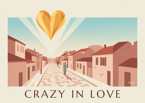 Poster goldenes Herz „Crazy in Love“ auf puderrosa Hintergrund: das ganze Poster