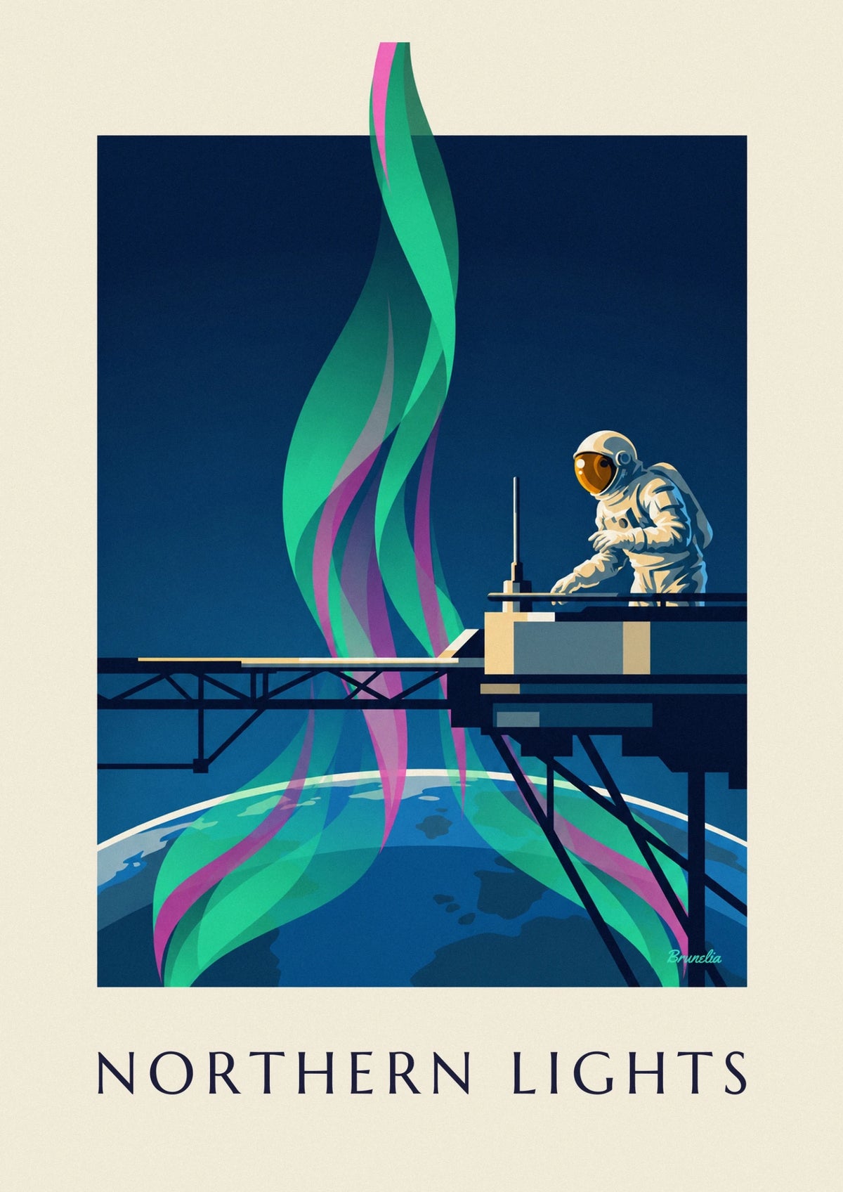 Affiche aurore boréale vue depuis l'espace par un astronaute
