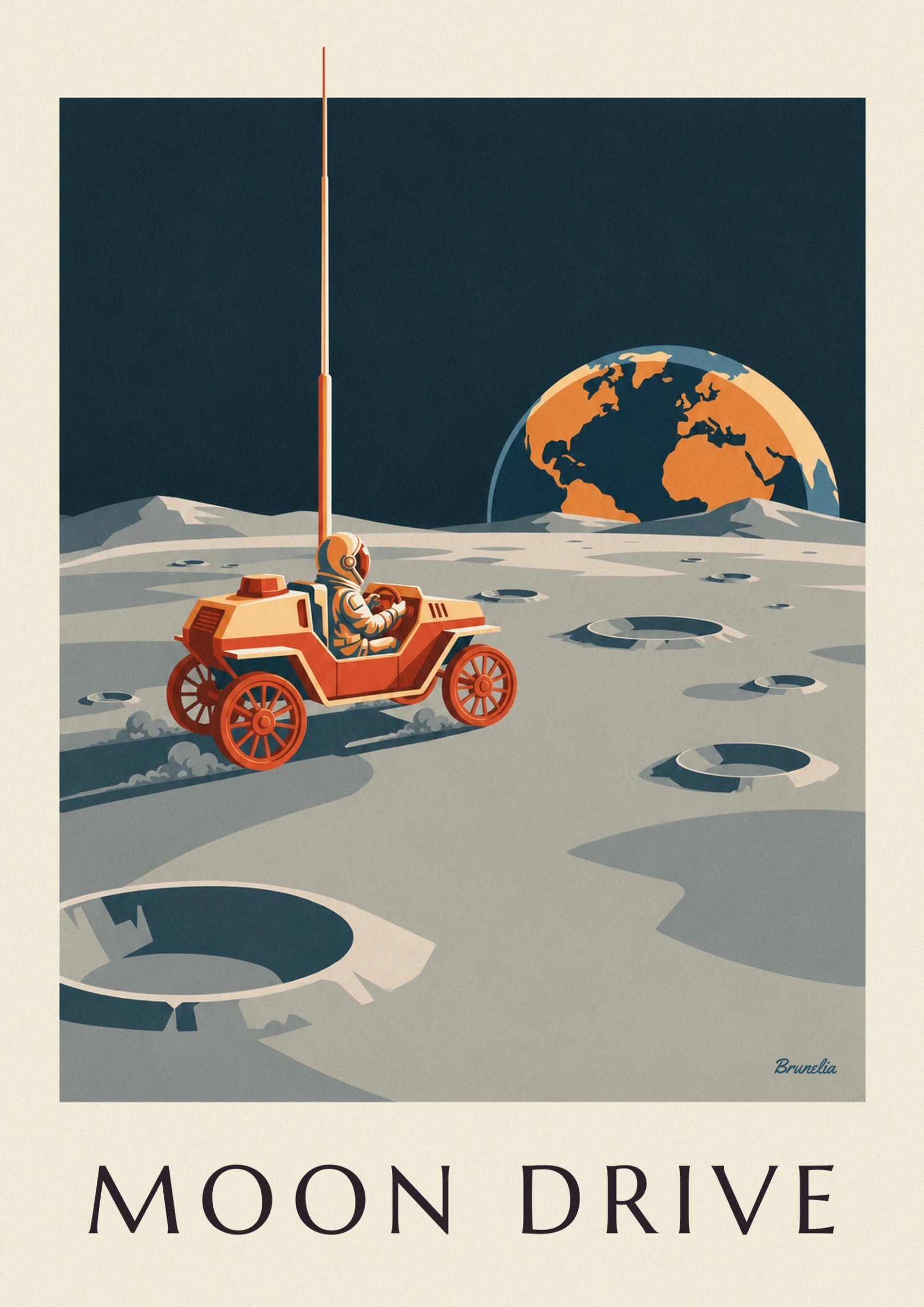 Lunar rover among Moon craters poster: close-up detail