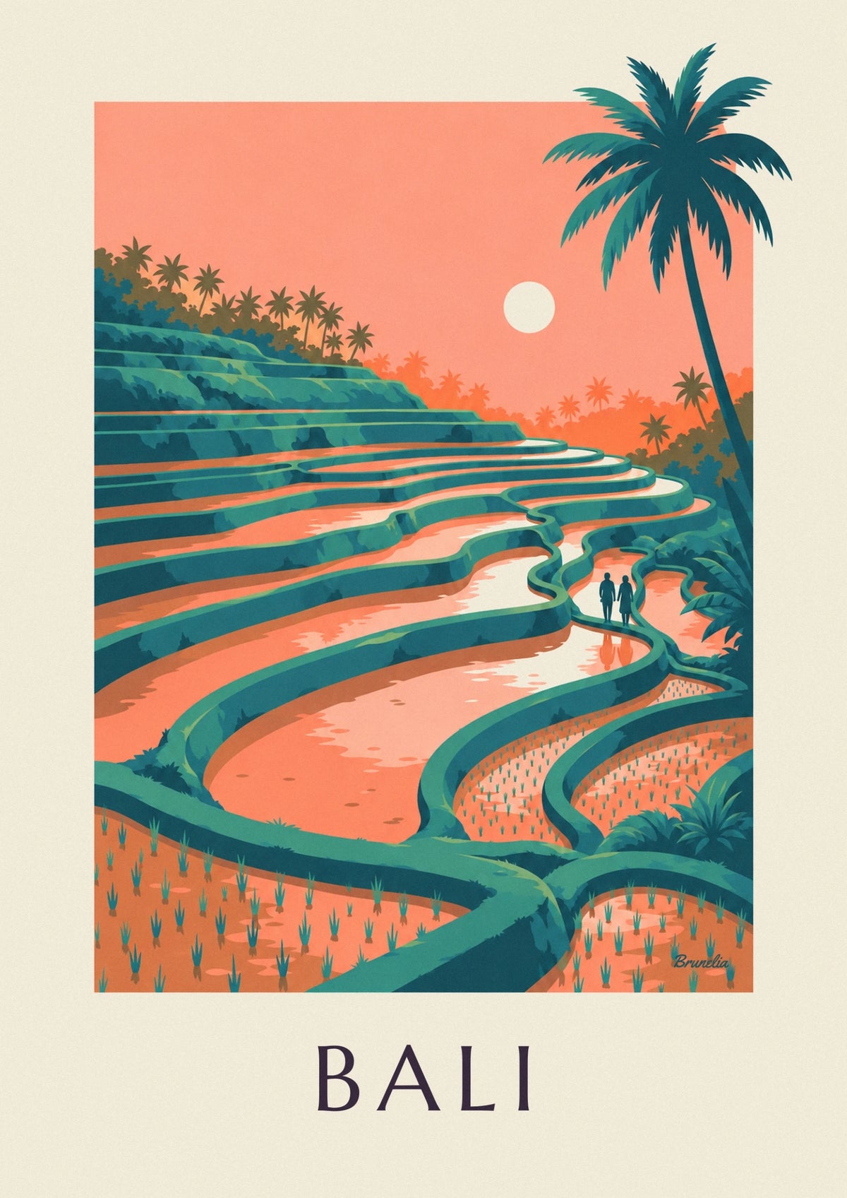 Bali terraced rice fields at sunset poster