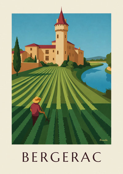 Poster Schloss mit Rundtürmen und Weinbergen bei Bergerac: das ganze Poster