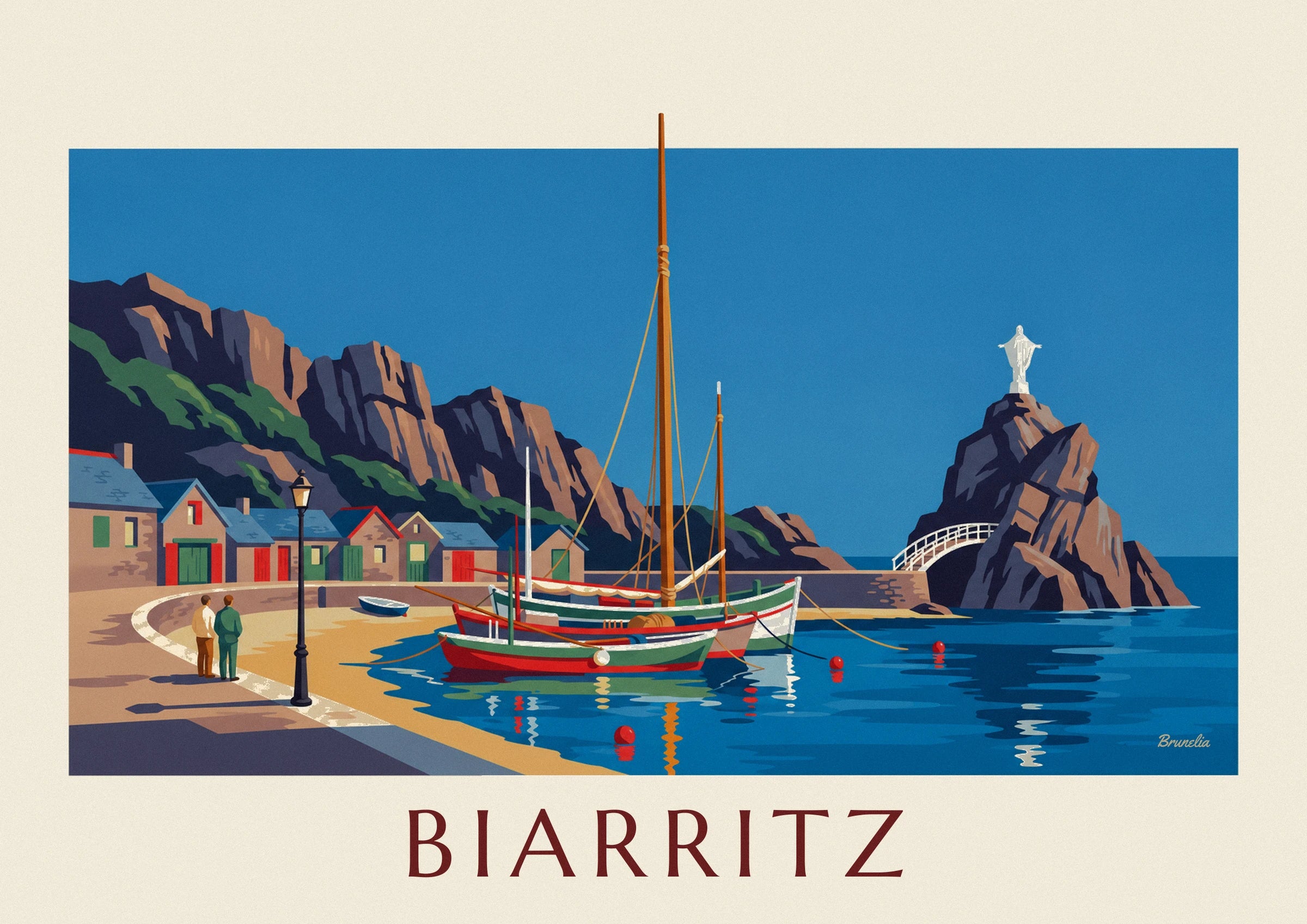 Biarritz Fishermen’s Port and Rocher de la Vierge poster: close-up detail