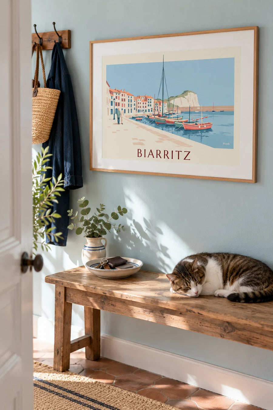 Affiche port des Pêcheurs de Biarritz et Rocher de la Vierge : encadrée au mur