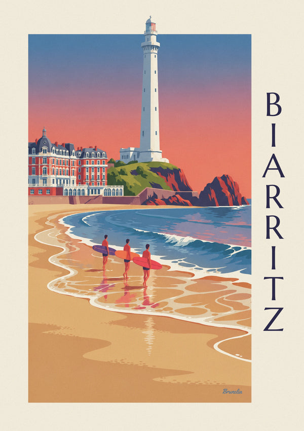 Biarritz surfers and longboards at the Hôtel du Palais poster