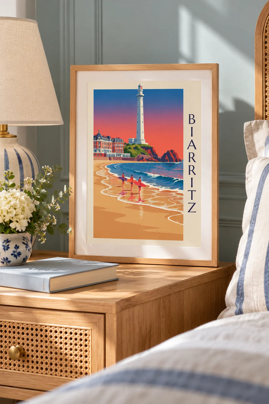Poster Surfer und Longboards vor dem Hôtel du Palais in Biarritz: kleines Format A4 gerahmt