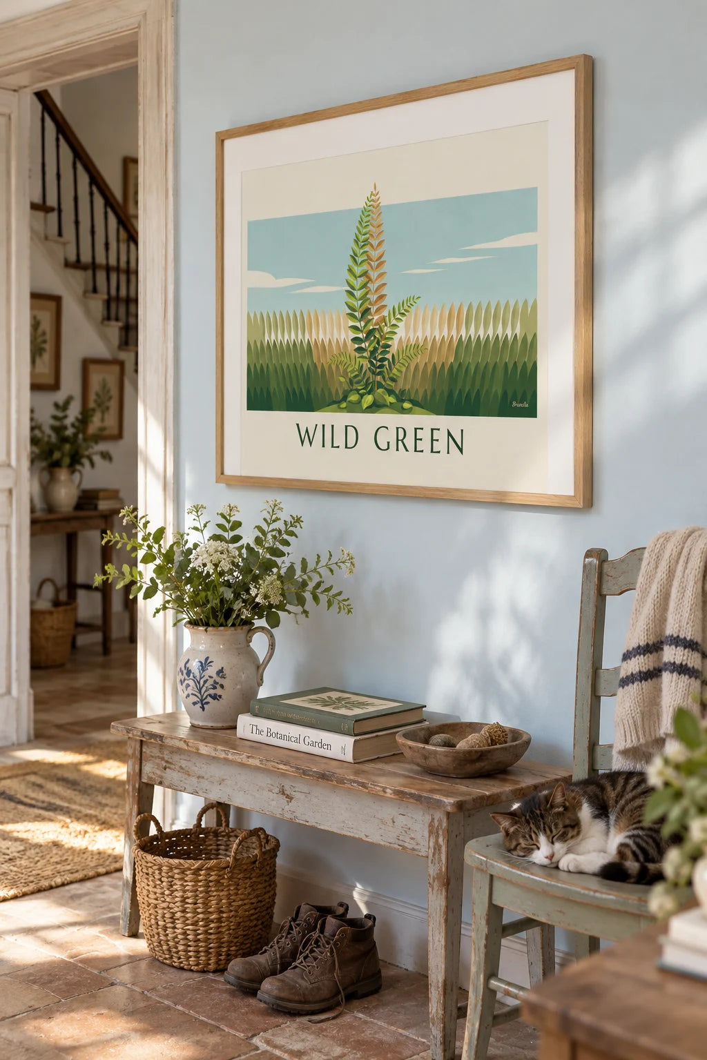 Green fern botanical study plate poster on the wall
