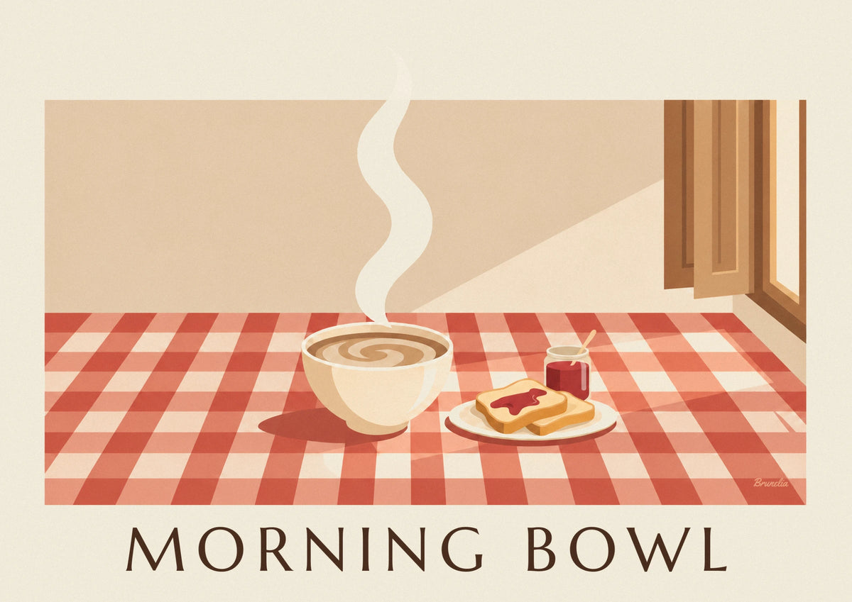 Café au lait bowl and buttered toast breakfast poster