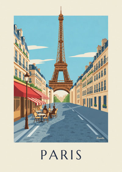 Poster Pariser Café-Terrasse mit Blick auf den Eiffelturm: das ganze Poster