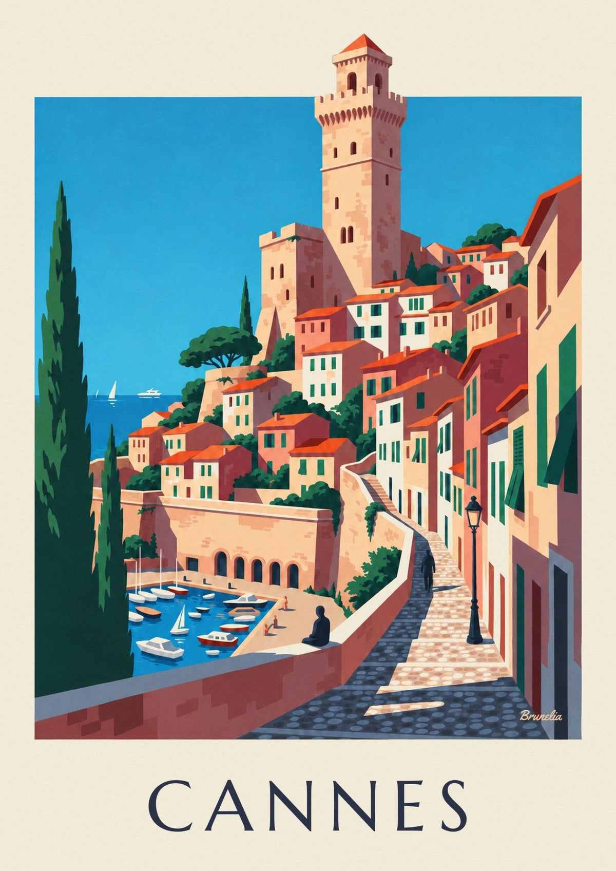 Affiche vieux quartier du Suquet et vieux port de Cannes