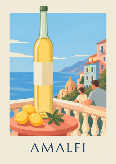 Poster Limoncello-Flasche und Zitronen an der Amalfiküste: das ganze Poster