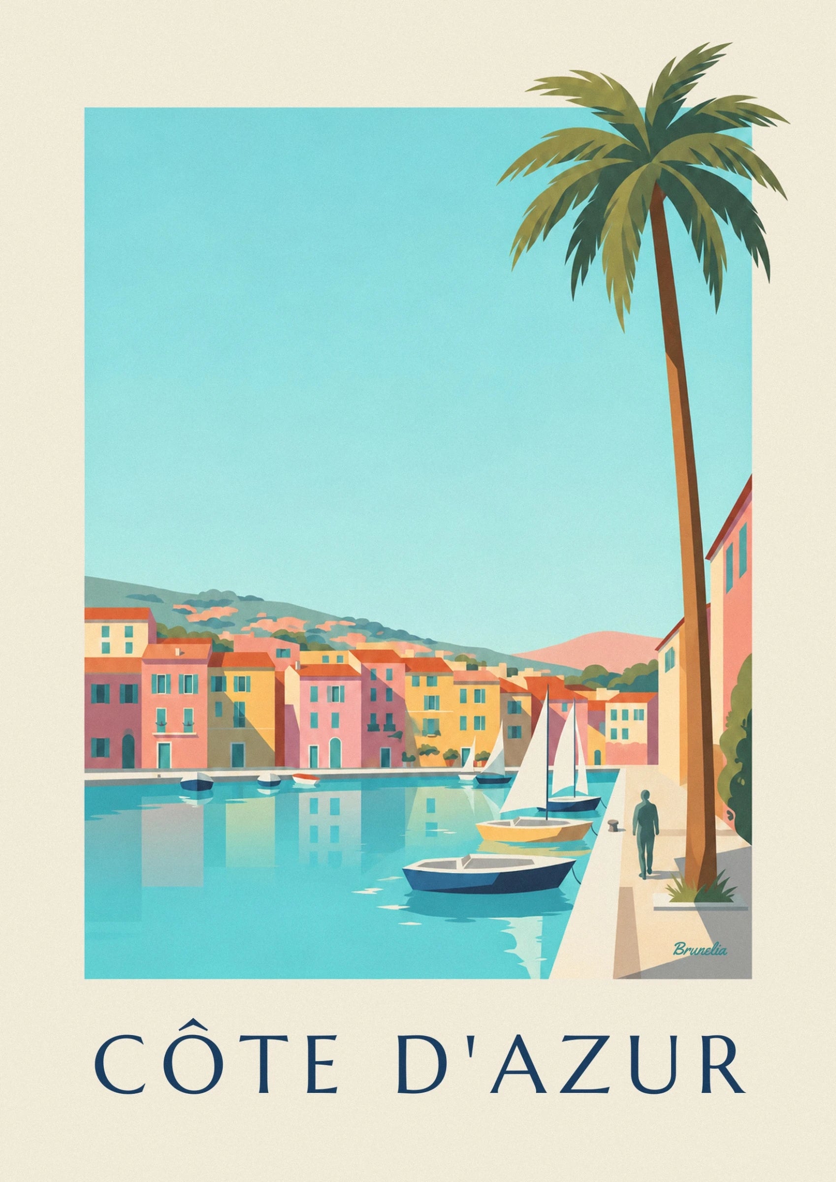 Les maisons roses et jaunes du port, leurs reflets turquoise et les petites barques