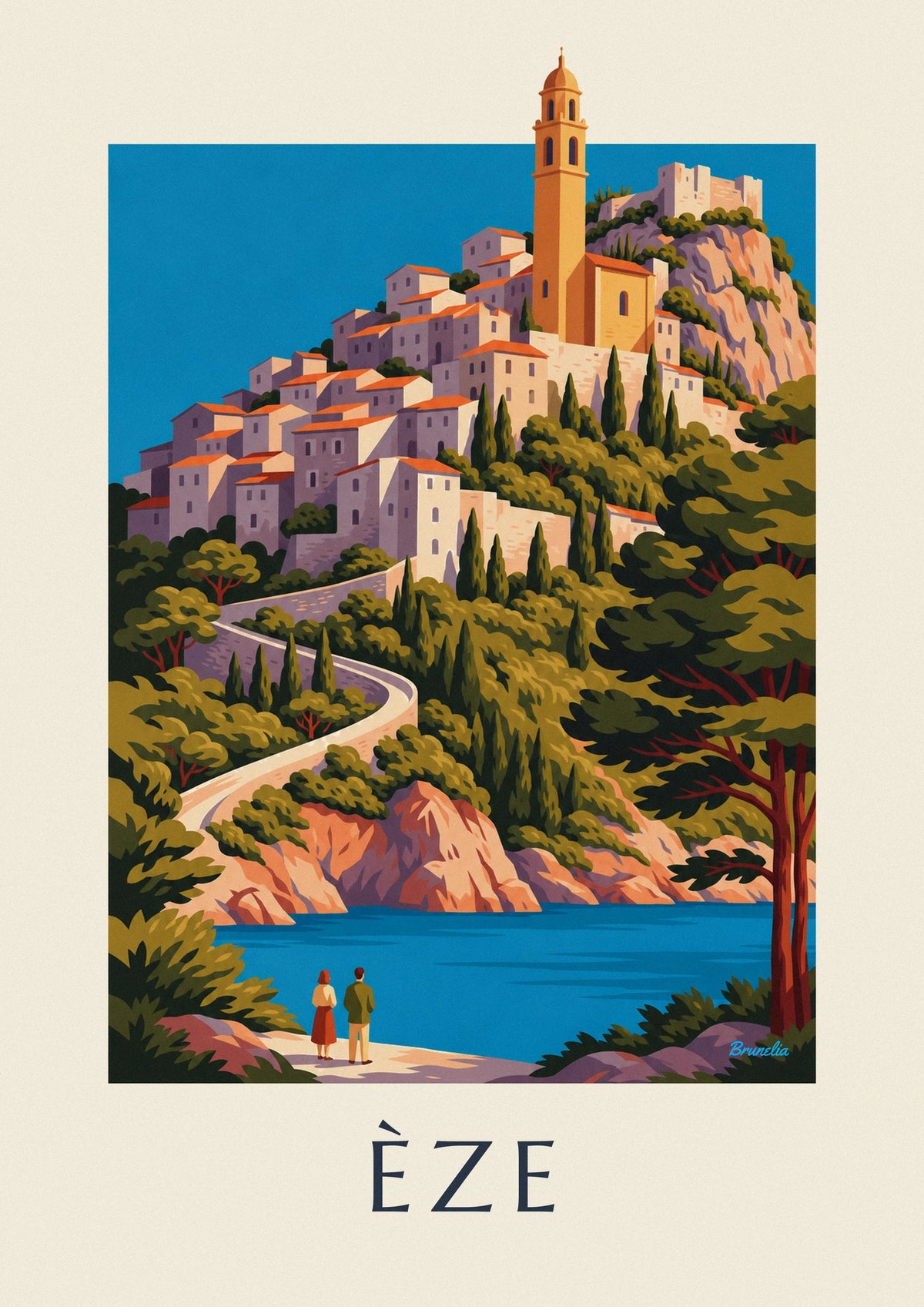 Poster Felsendorf Èze über dem Mittelmeer