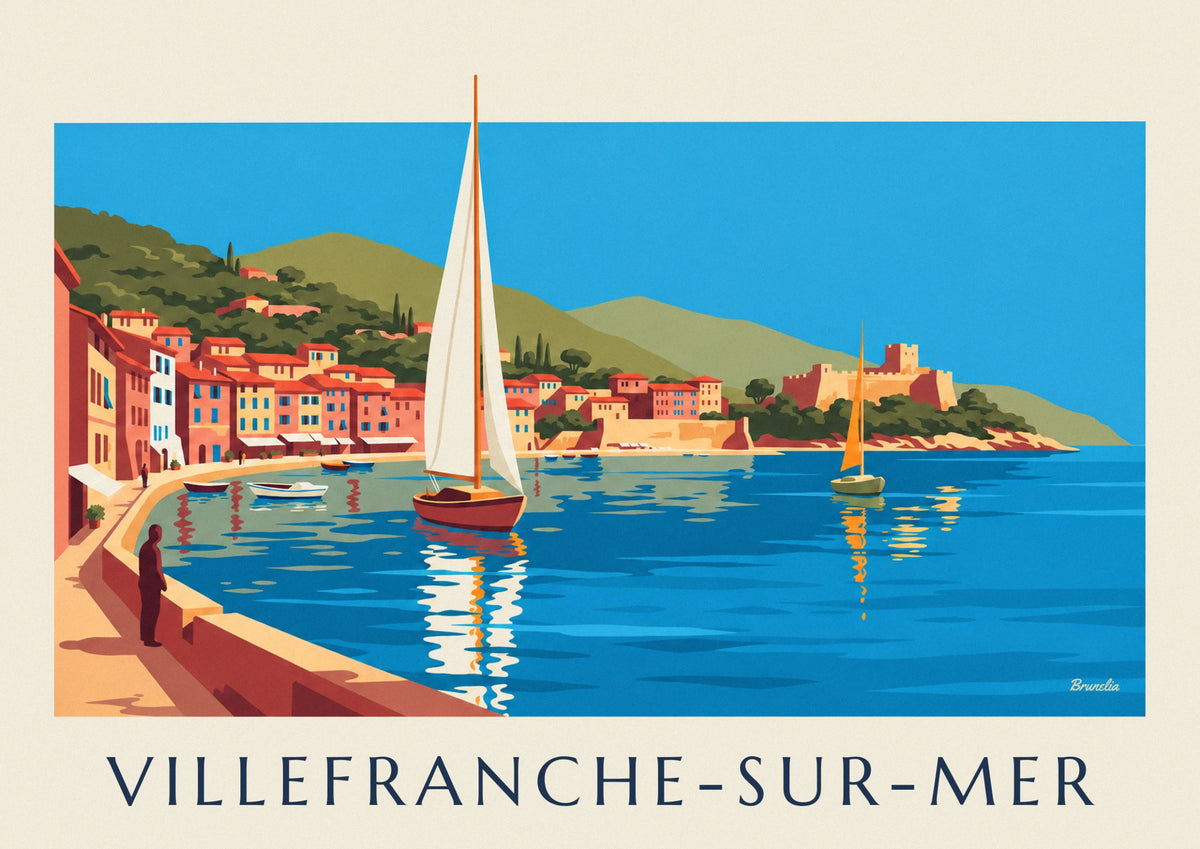 Affiche voiliers dans la rade de Villefranche-sur-Mer