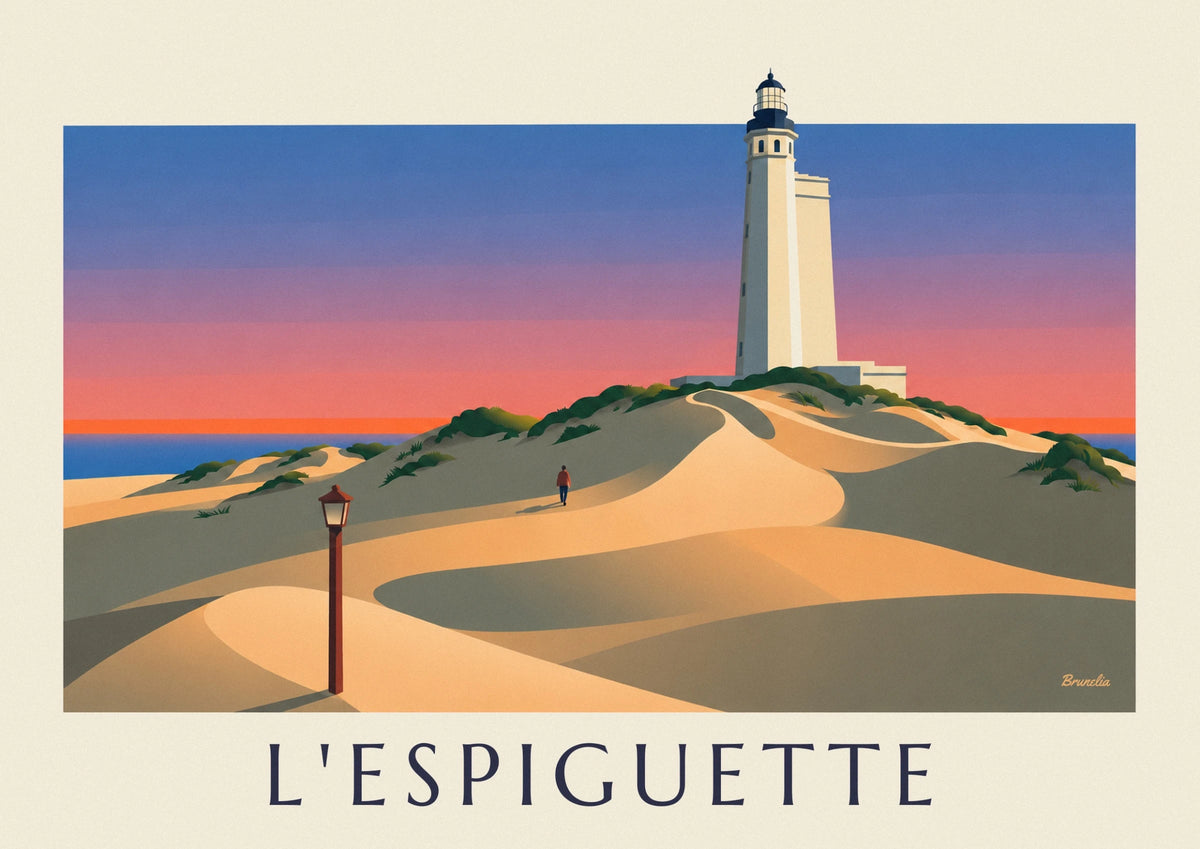 Affiche coucher de soleil sur la plage de l'Espiguette