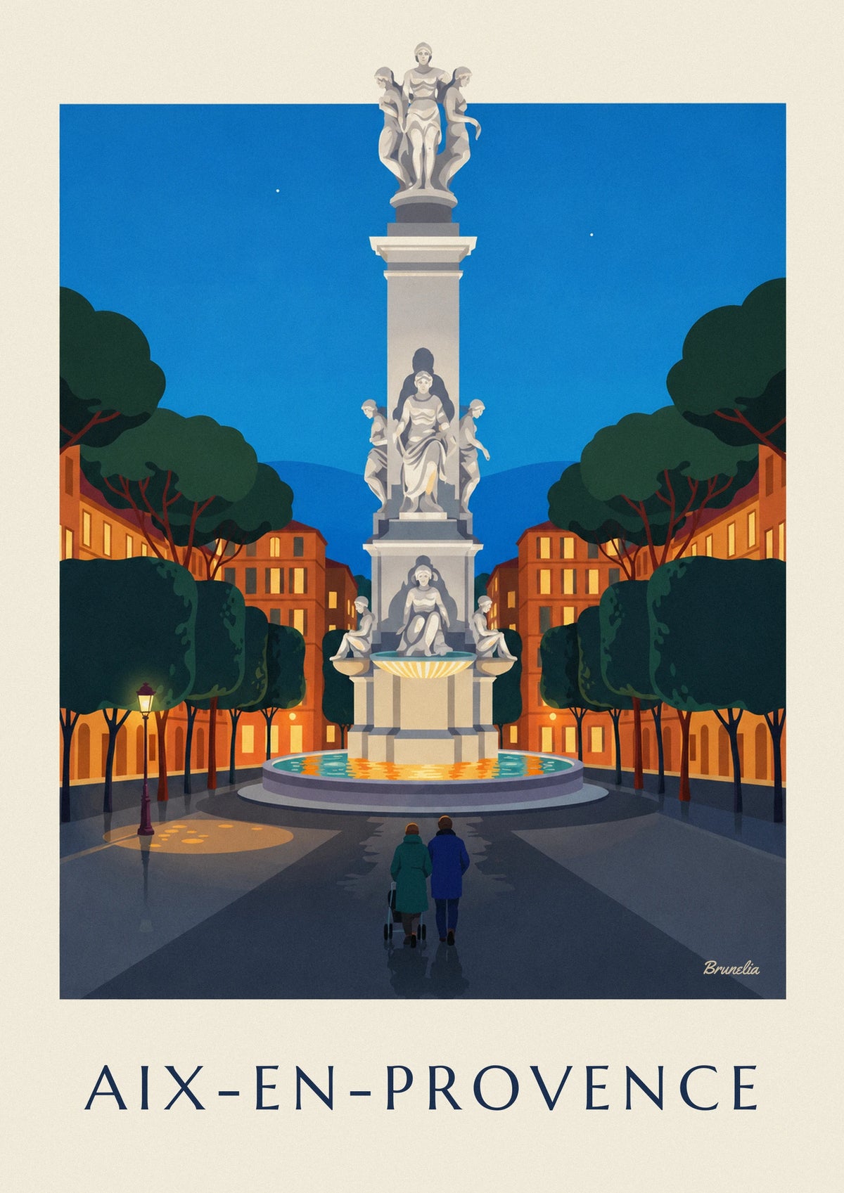 Rotonde fountain on Aix’s Cours Mirabeau poster
