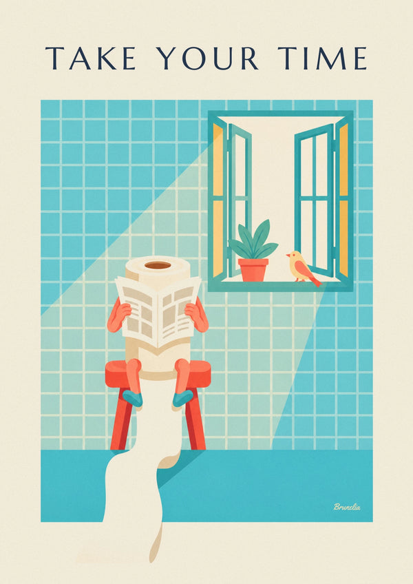 Affiche personnage papier toilette en pleine lecture
