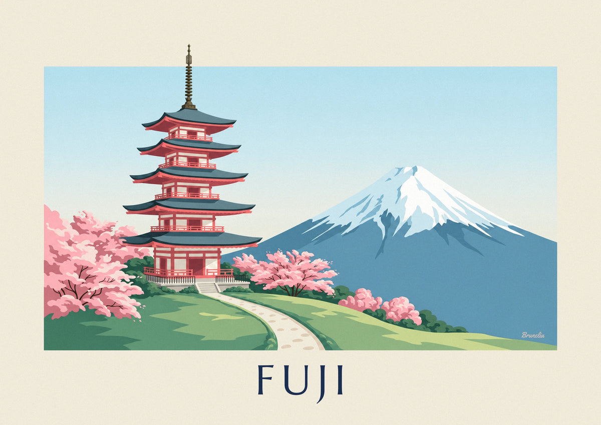Chureito pagoda, Mount Fuji and cherry blossoms poster