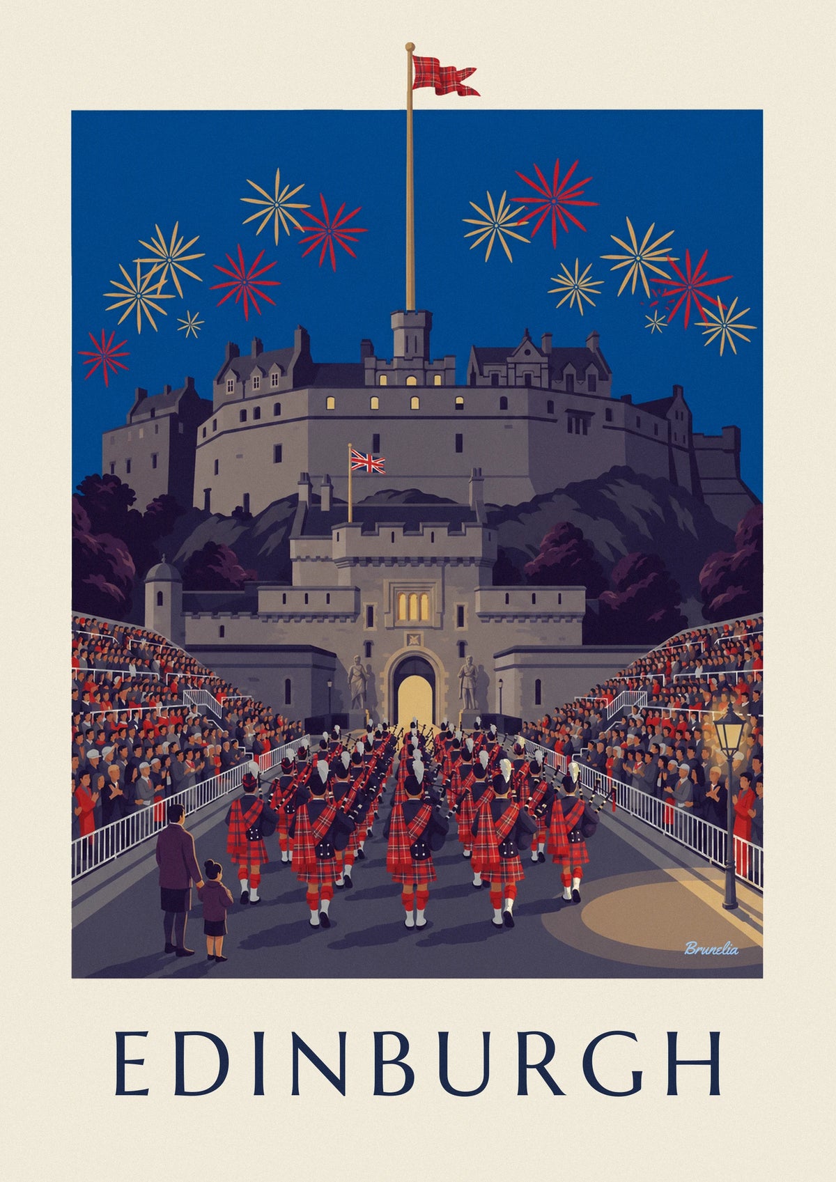 Poster Edinburgh Castle und Military Tattoo bei Nacht