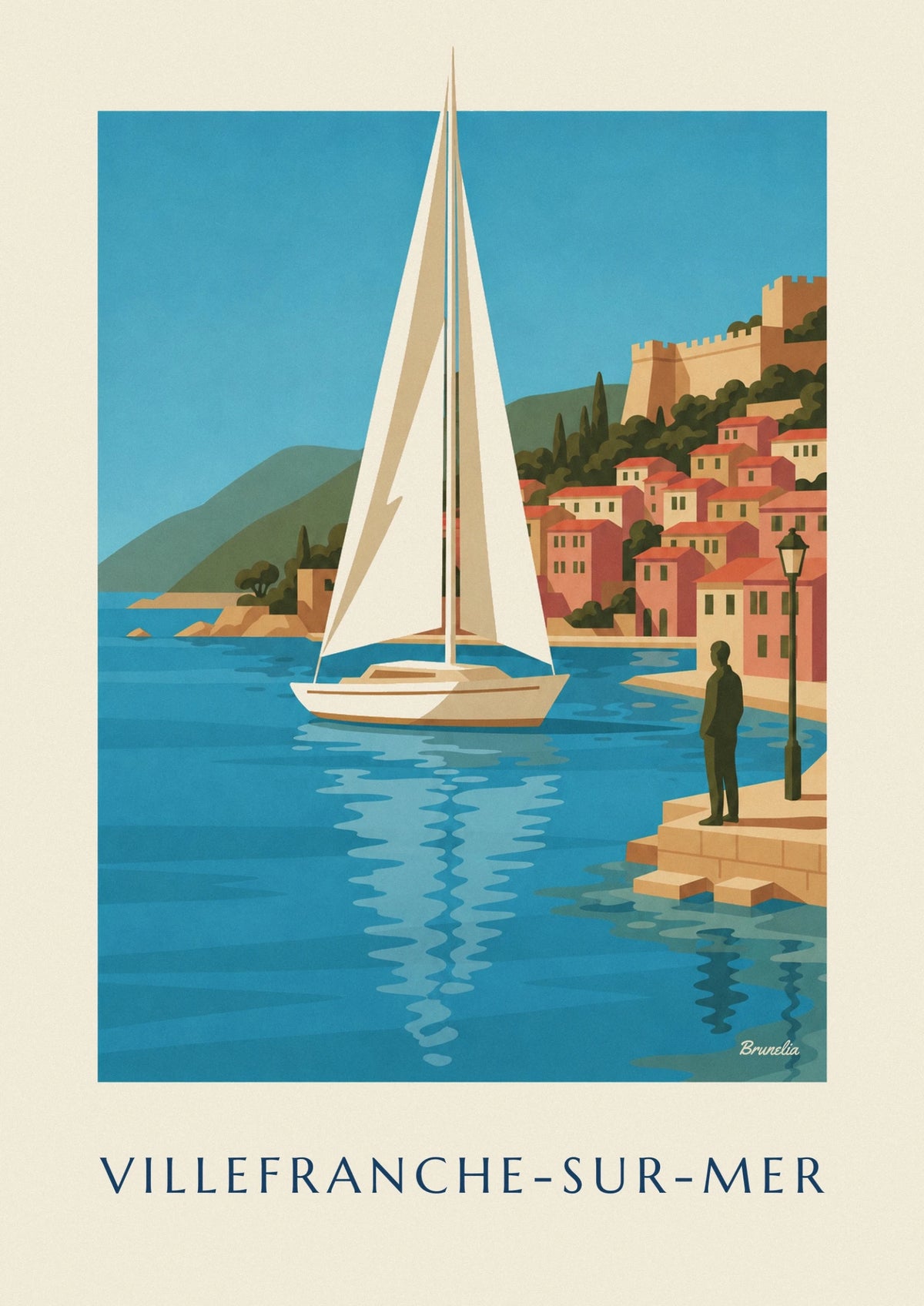 Affiche voilier dans la rade de Villefranche-sur-Mer