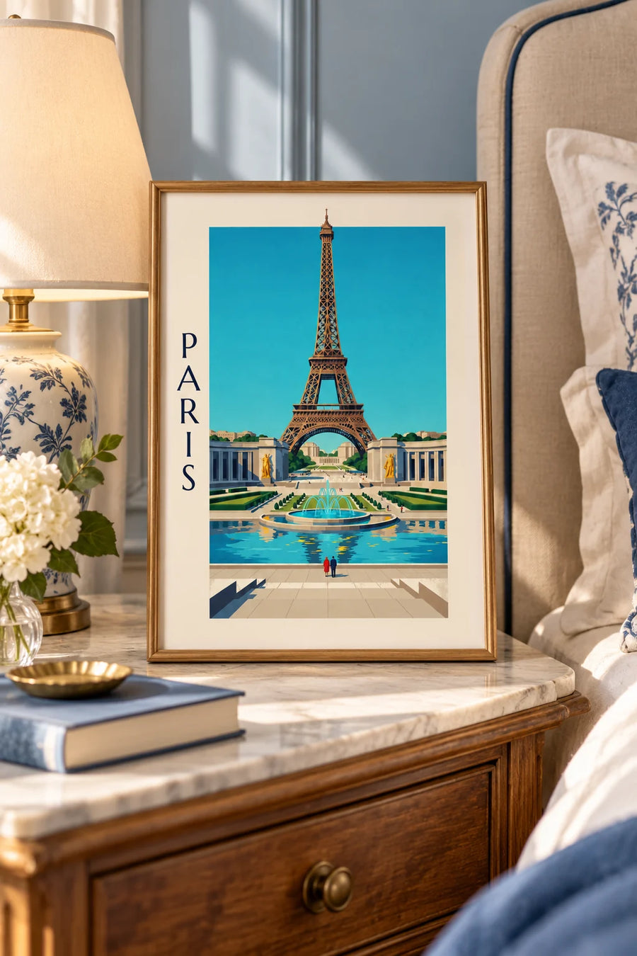 Poster Palais de Chaillot und Brunnen des Trocadéro in Paris: kleines Format A4 gerahmt