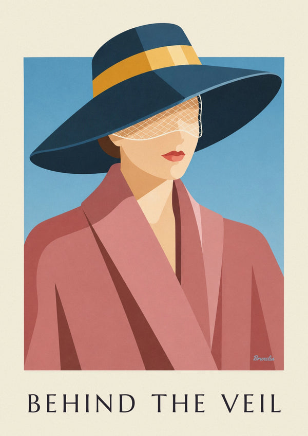 Elegant woman in a veiled hat poster