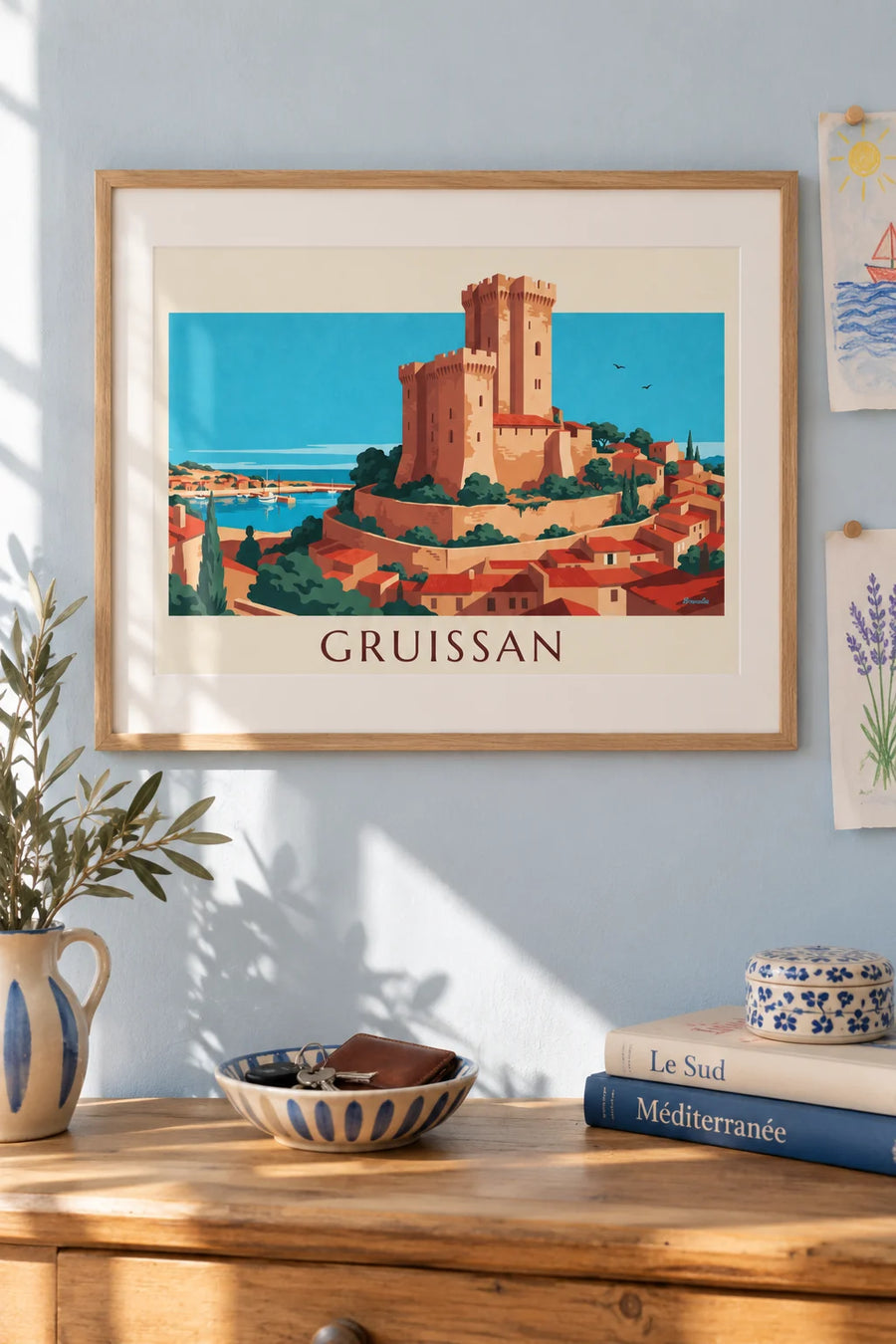 Barberousse Tower of Gruissan above the rooftops and the port poster: framed on the wall