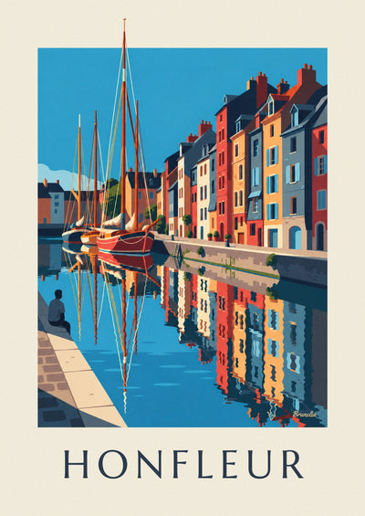 Affiche voiliers et façades colorées du Vieux Bassin de Honfleur : l'affiche entière