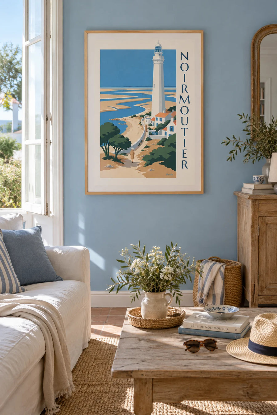 Affiche phare et maisons blanches de Noirmoutier : encadrée au mur