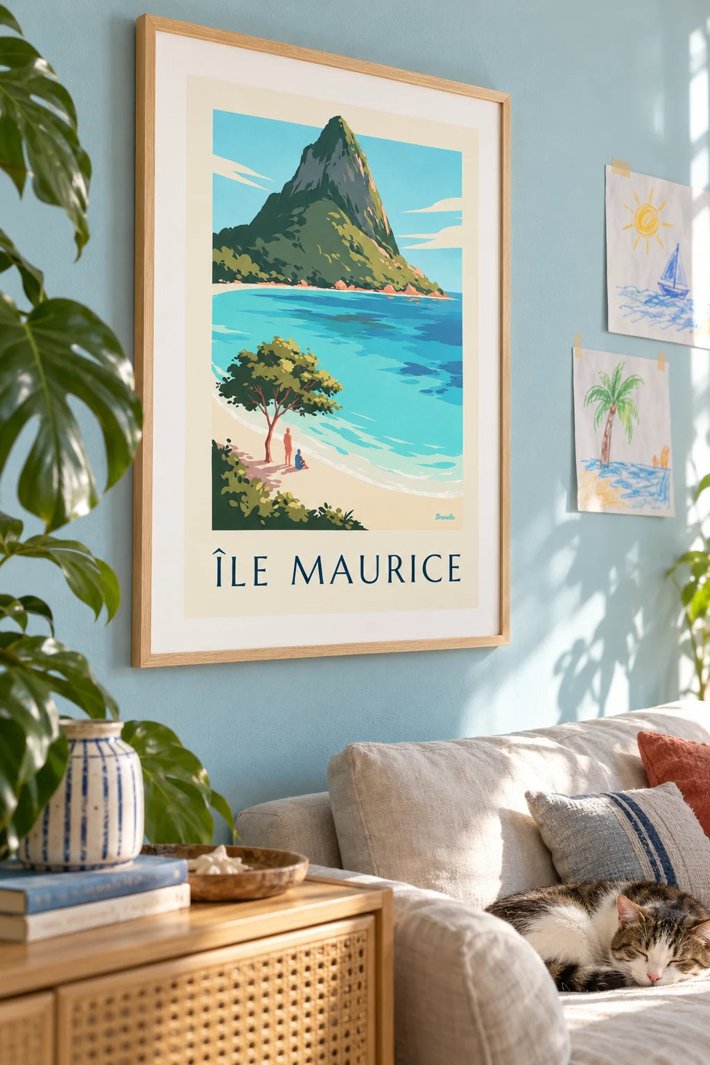 Le Morne Brabant and Mauritius lagoon poster on the wall