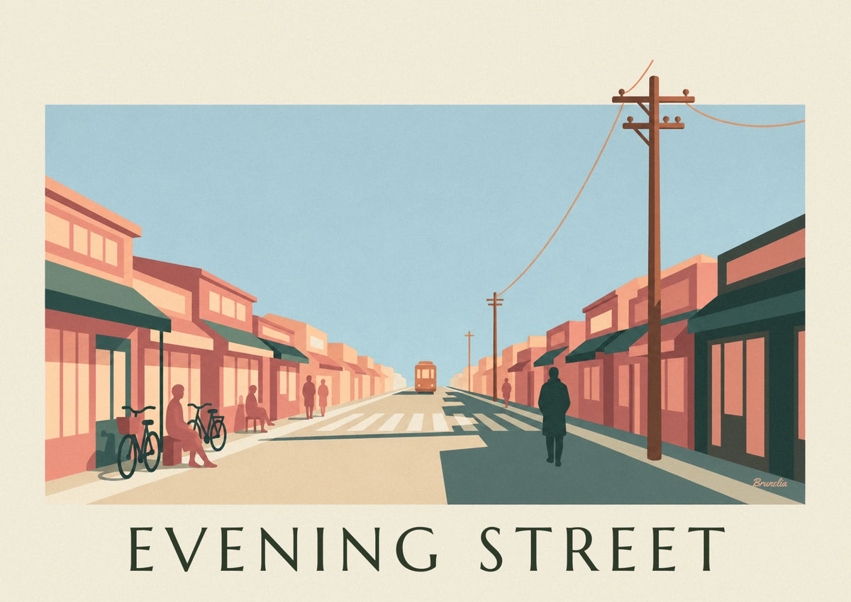 Japanese shopping street at sunset poster