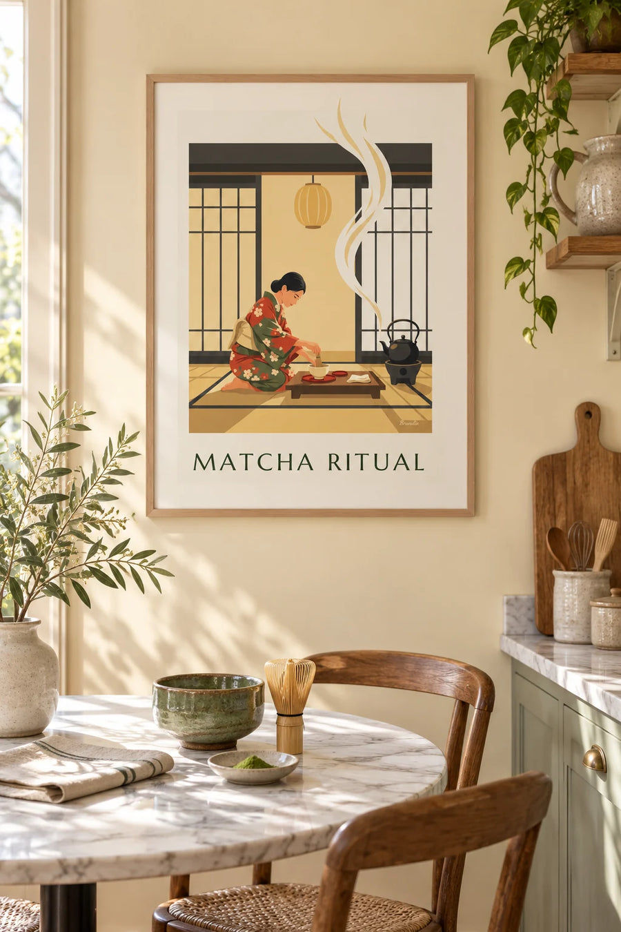 Poster Teezeremonie und Matcha-Schale in Japan: gerahmt an der Wand