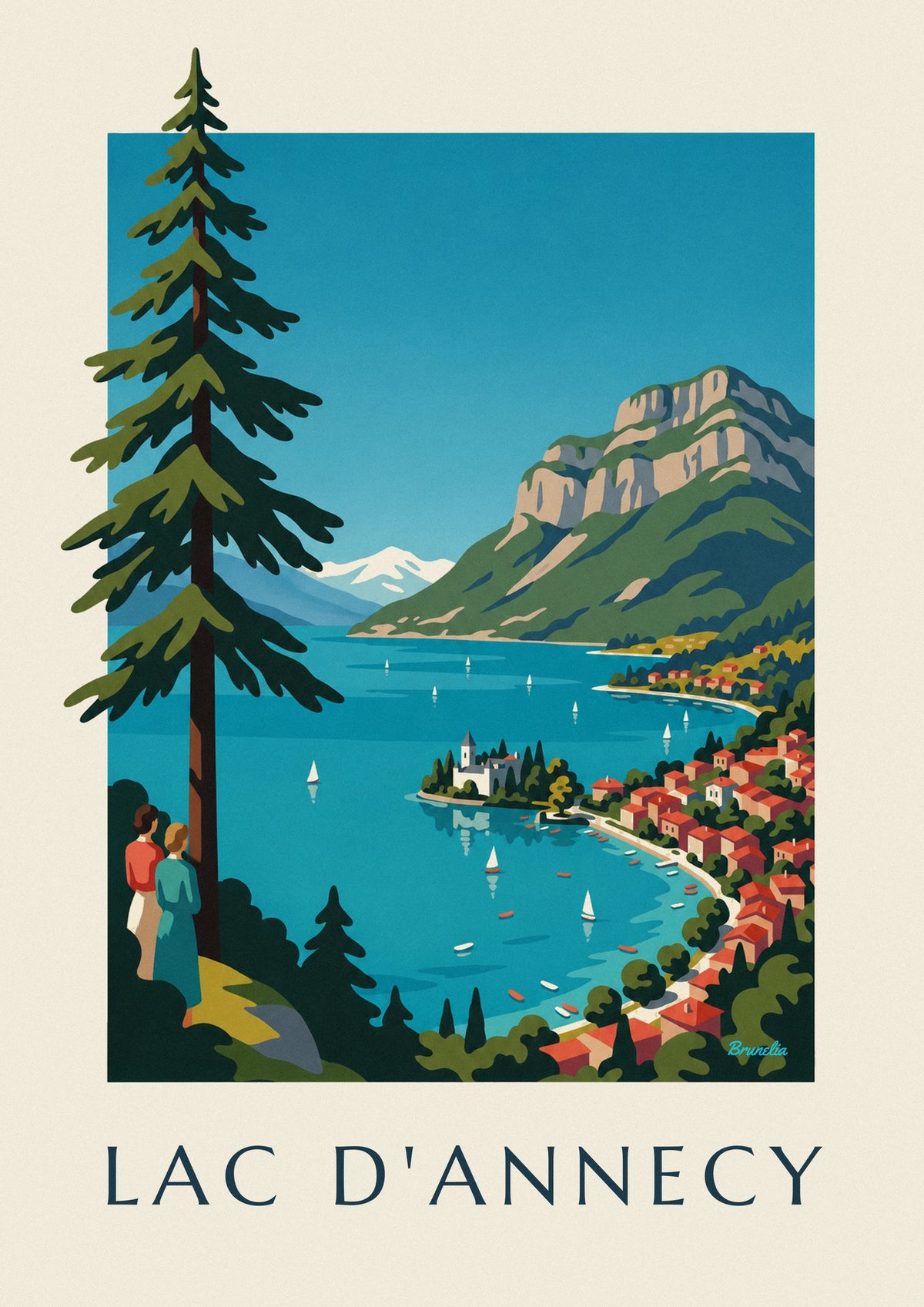 Lake Annecy, sailboats and the Tournette poster