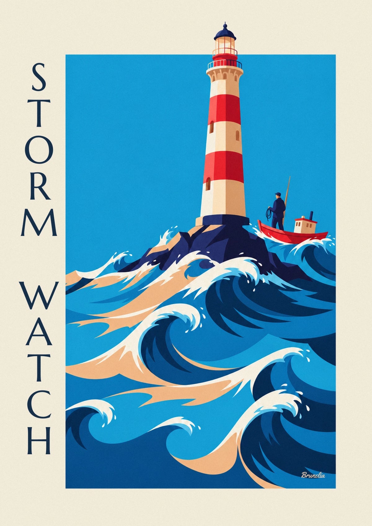 Sailors’ lighthouse in storm waves poster