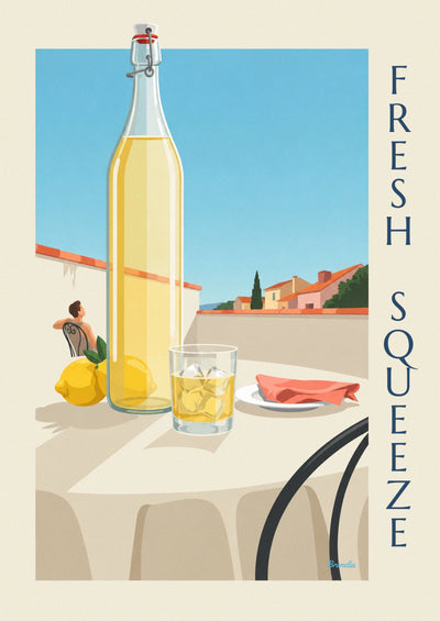 Poster Flasche handgemachte Limonade auf einer sonnigen Terrasse: das ganze Poster