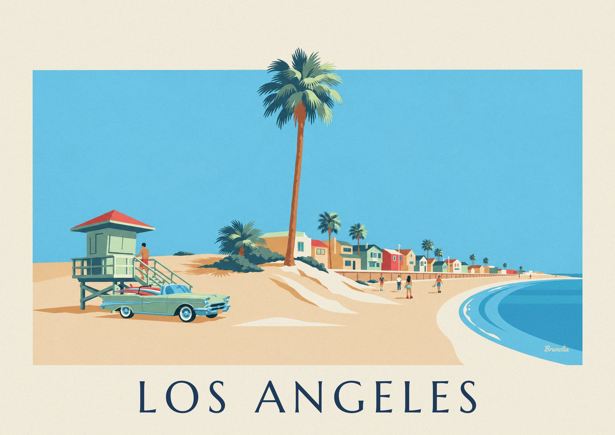 Affiche poste de sauveteur et décapotable à Venice Beach