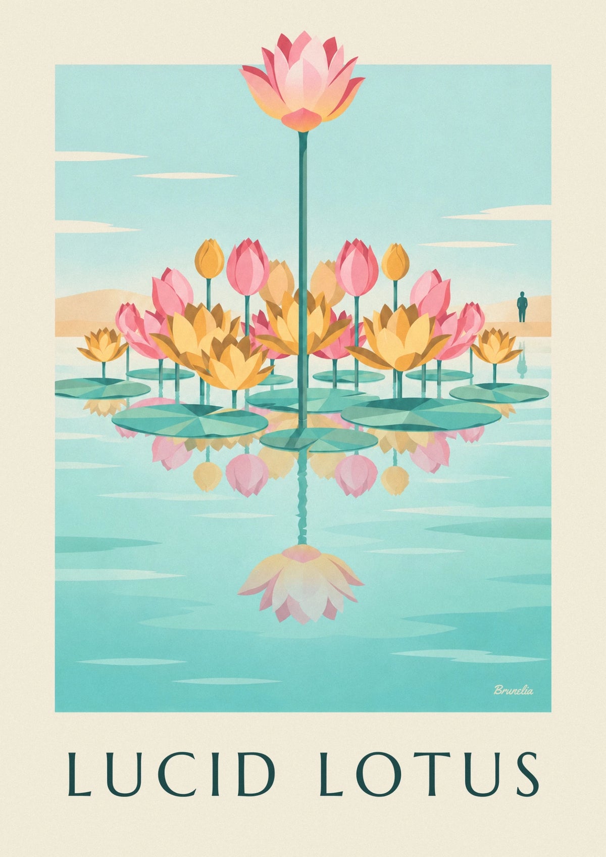 Fan of lotus flowers on the water poster