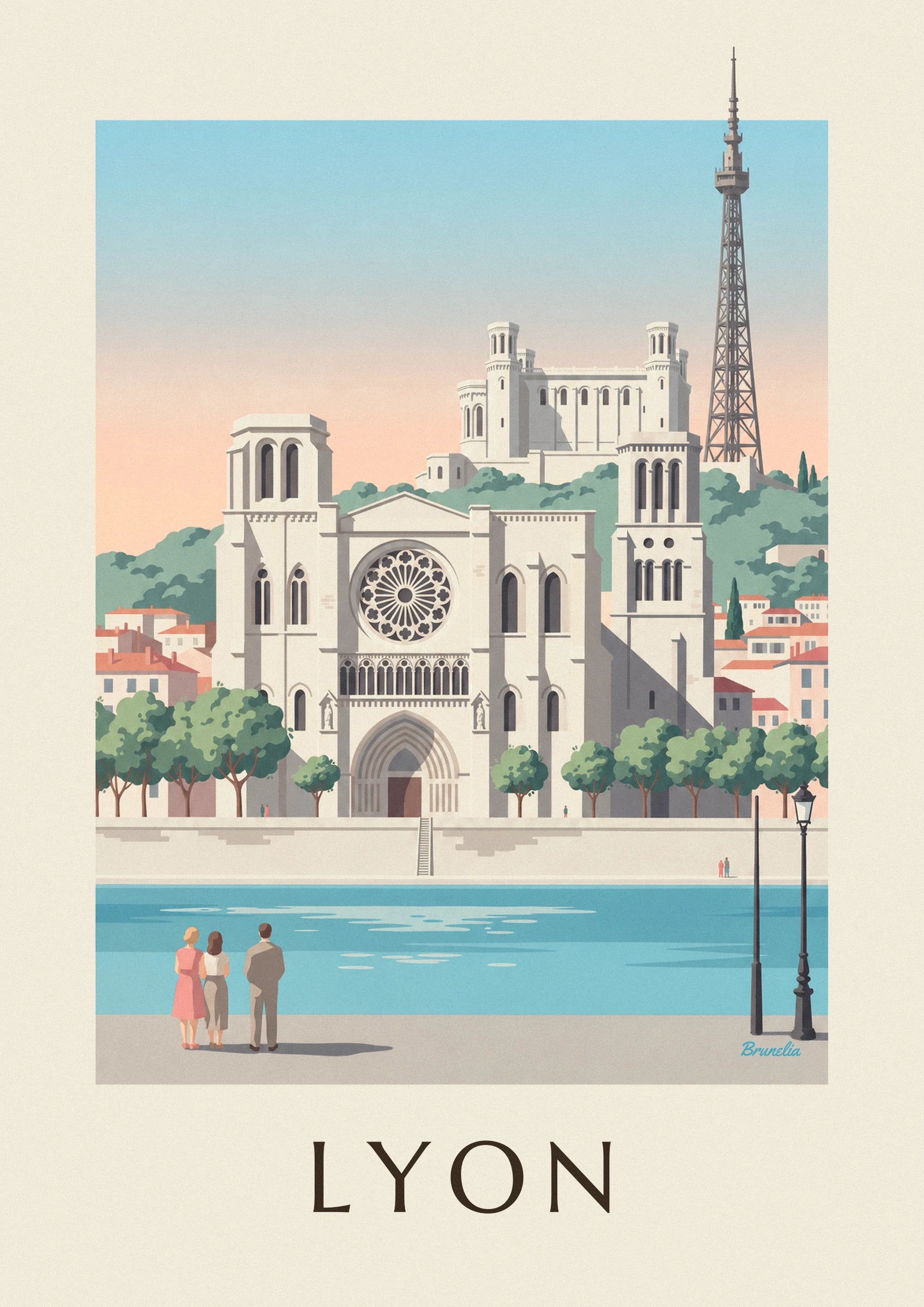 Poster Kathedrale Saint-Jean und Saône-Ufer in Lyon: Detail in Nahaufnahme