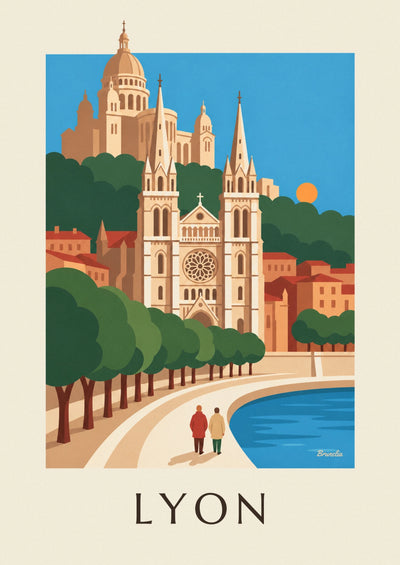 Affiche cathédrale Saint-Jean et quais de Saône à Lyon : l'affiche entière
