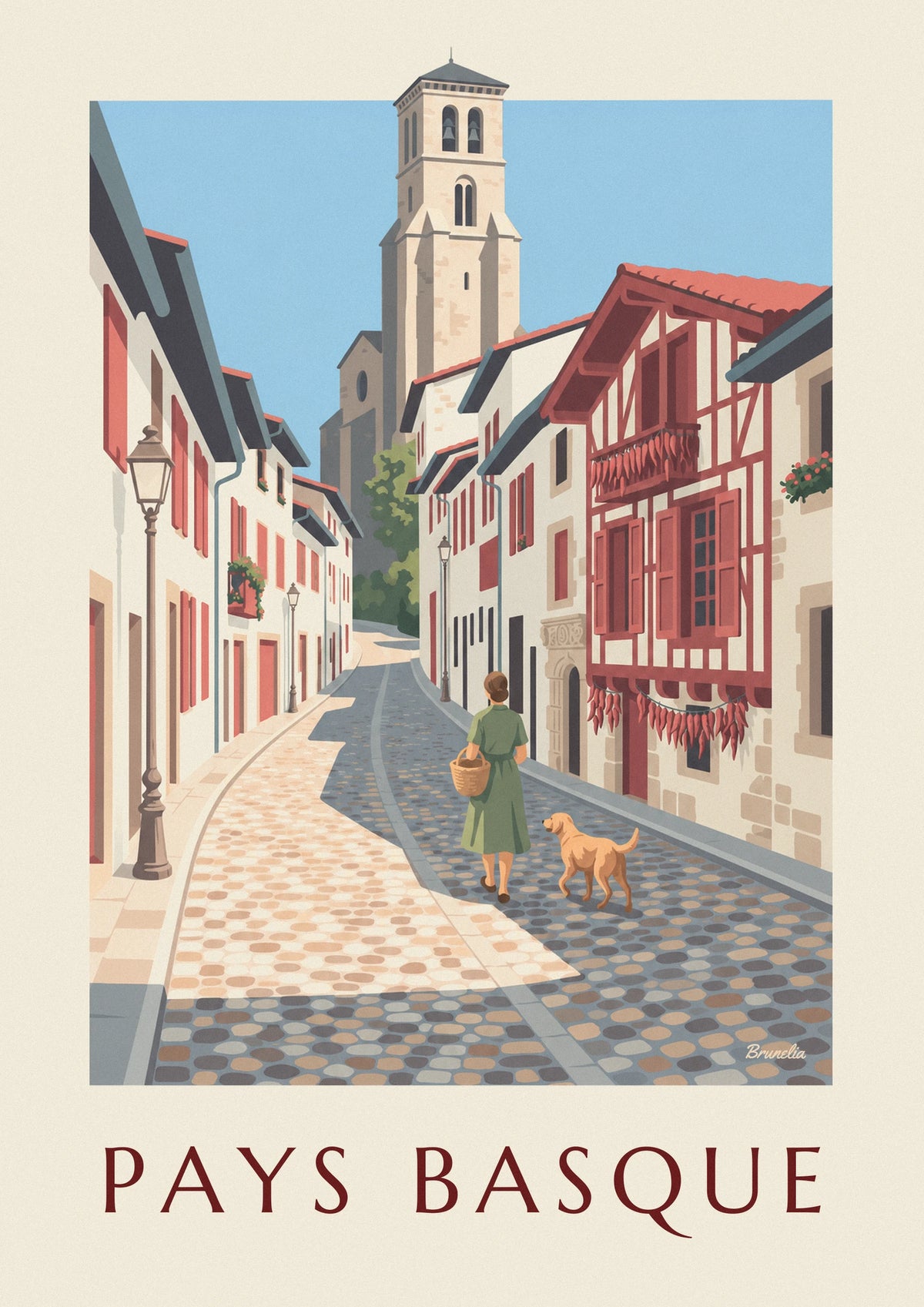 Affiche maison basque traditionnelle à colombages d'Ainhoa