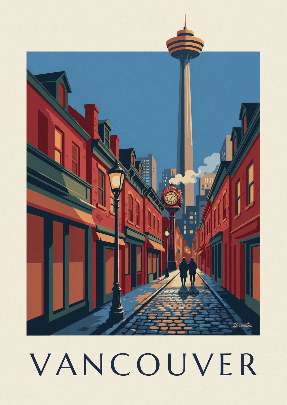 Affiche horloge à vapeur de Gastown à Vancouver